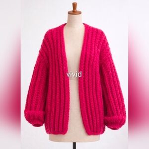 Anthropologie Mayflower Chunky Knit Oversized Cardigan In Fuchias Soldout $250